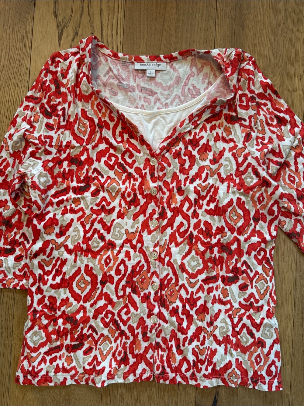 breckenridge Red and Cream Printed Button-Front Women’s Shirt  sku#407